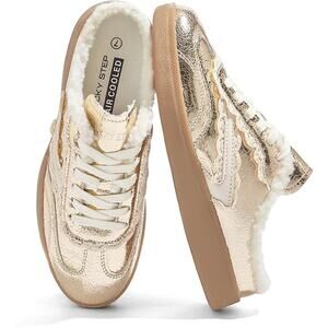 New Lucky Step Womens Size 8 Gold Sneakers Lace Up Slide On Backless Shoes